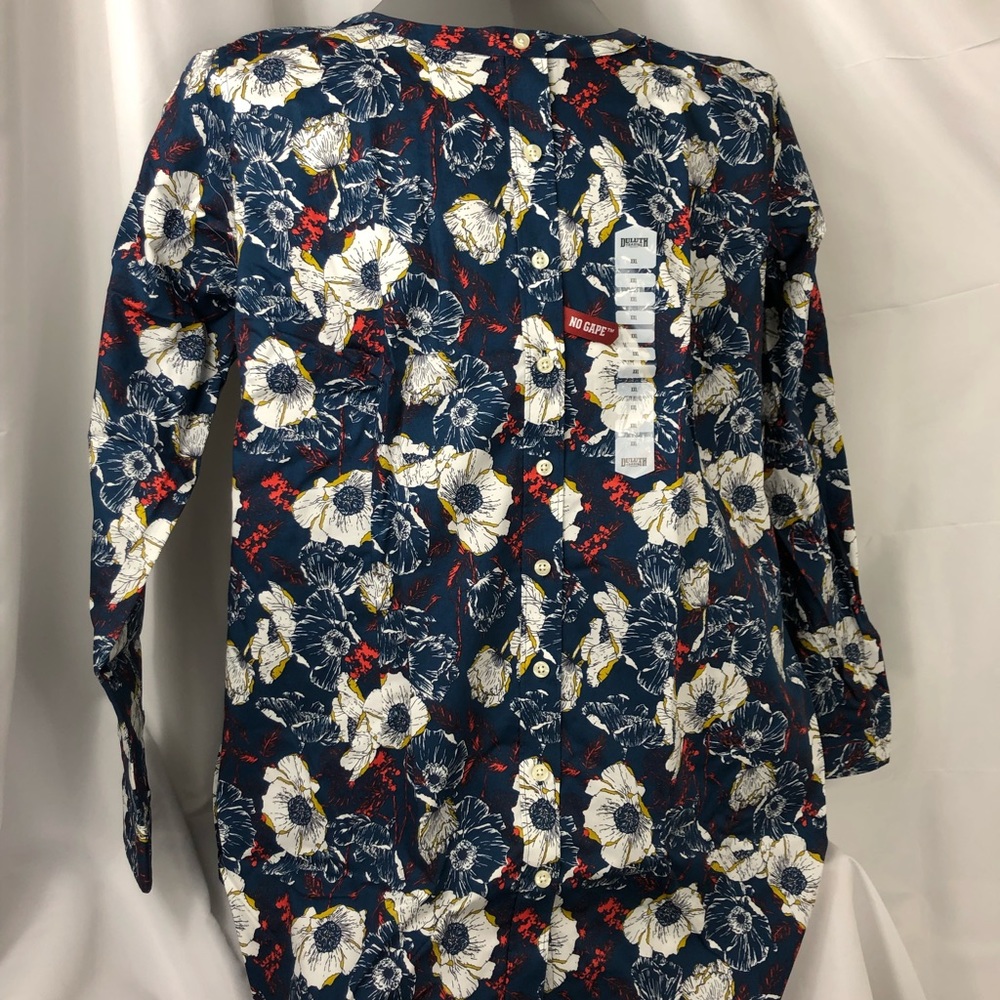 Duluth Trading Co Navy Floral Button-Front Tunic